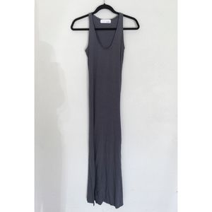 Renard Basic Long Gray Maxi Dress Tie Back